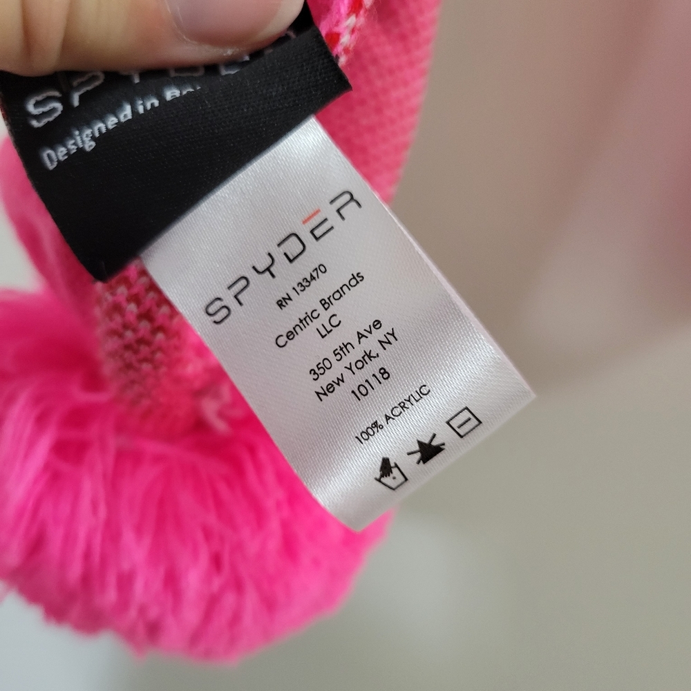 Spyder knit neon pink pom-pom scarf nwt - Picture 3 of 3